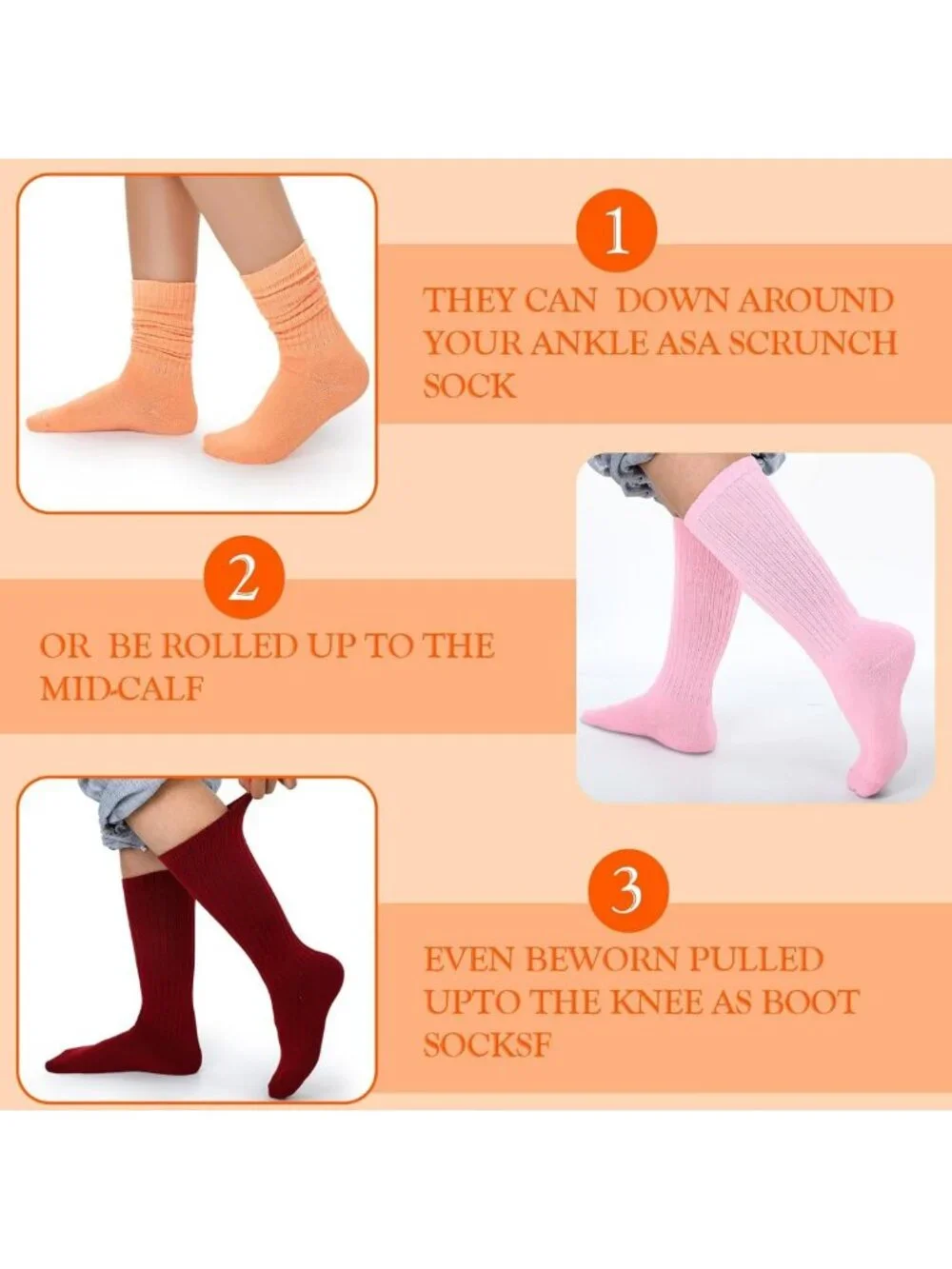 32 Pairs Women's Scrunch Slouch Knee High Socks in 32 Colors - Fashionable